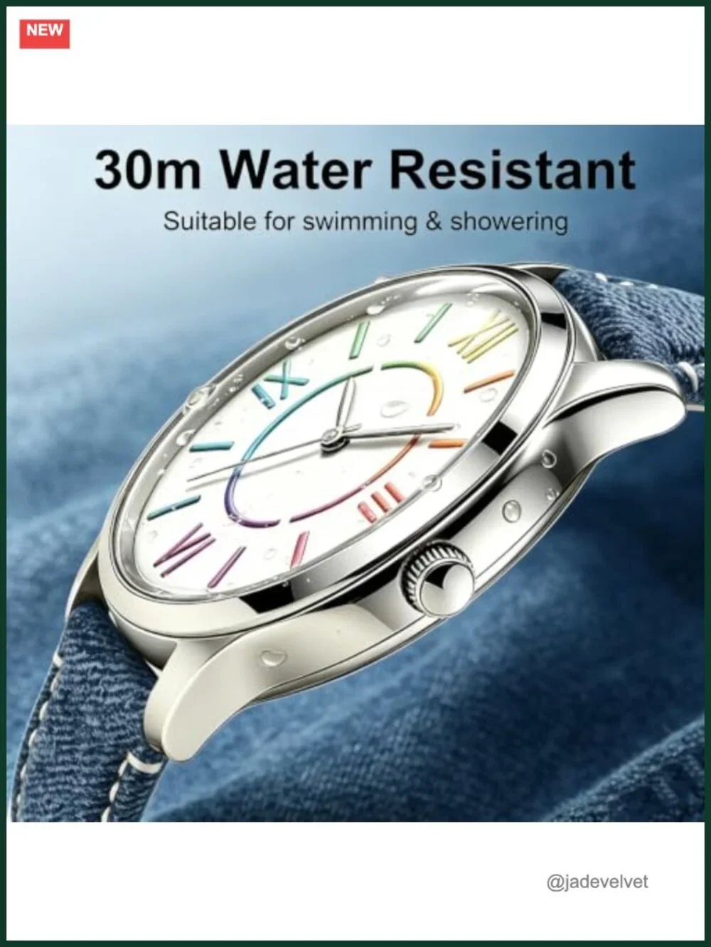 Bisley Women's Analog Watch Roman Numerals Denim Leather Strap Water Resistant